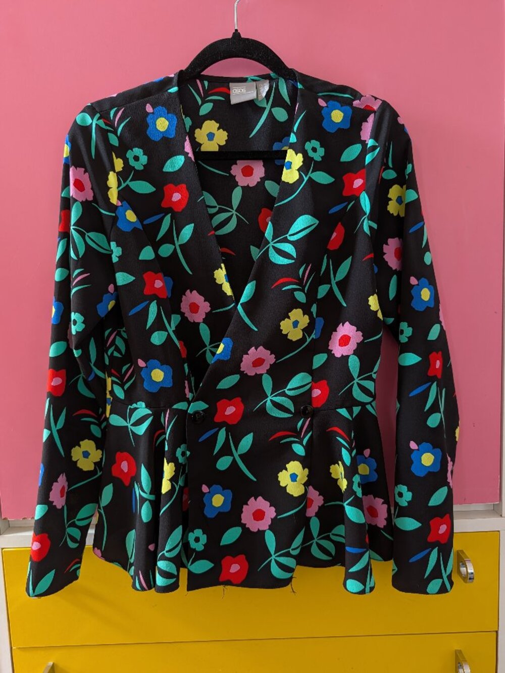 ASOS Black Multicolor Floral Print Peplum Wrap Blouse Size US 6 UK 10